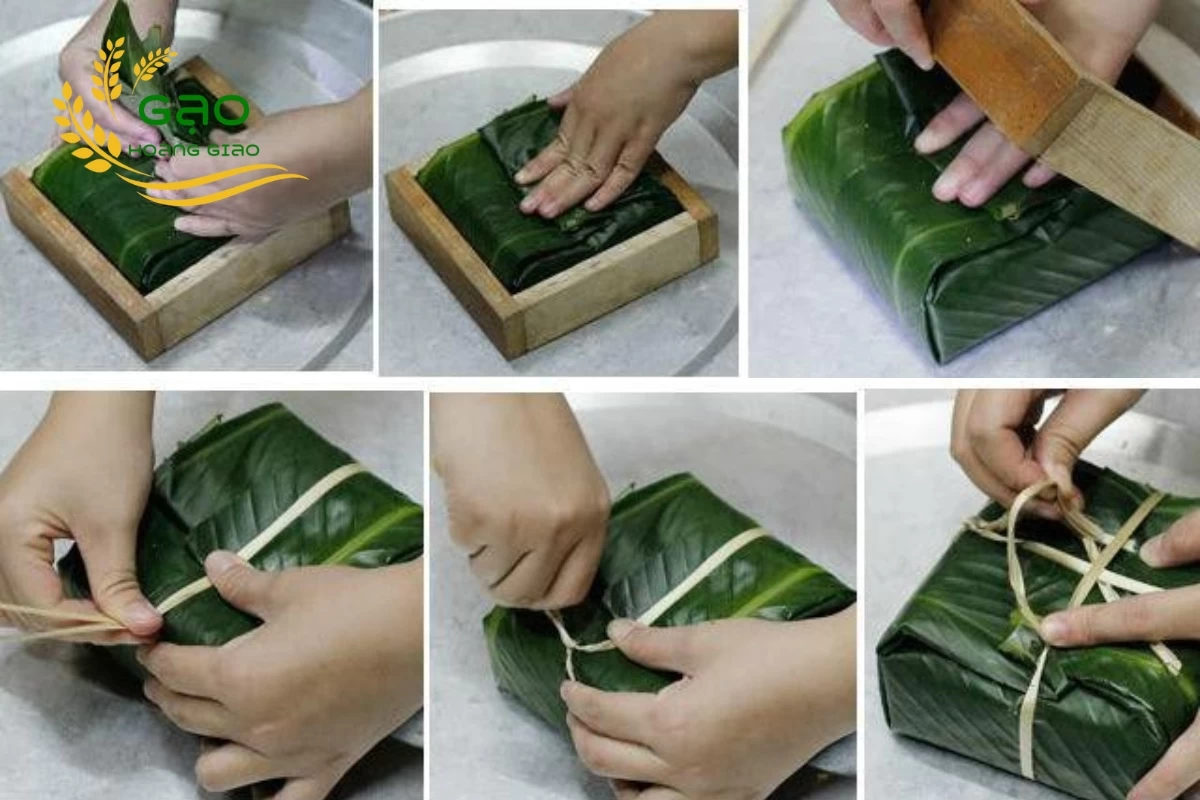 Dùng dây lạt buộc bánh chưng