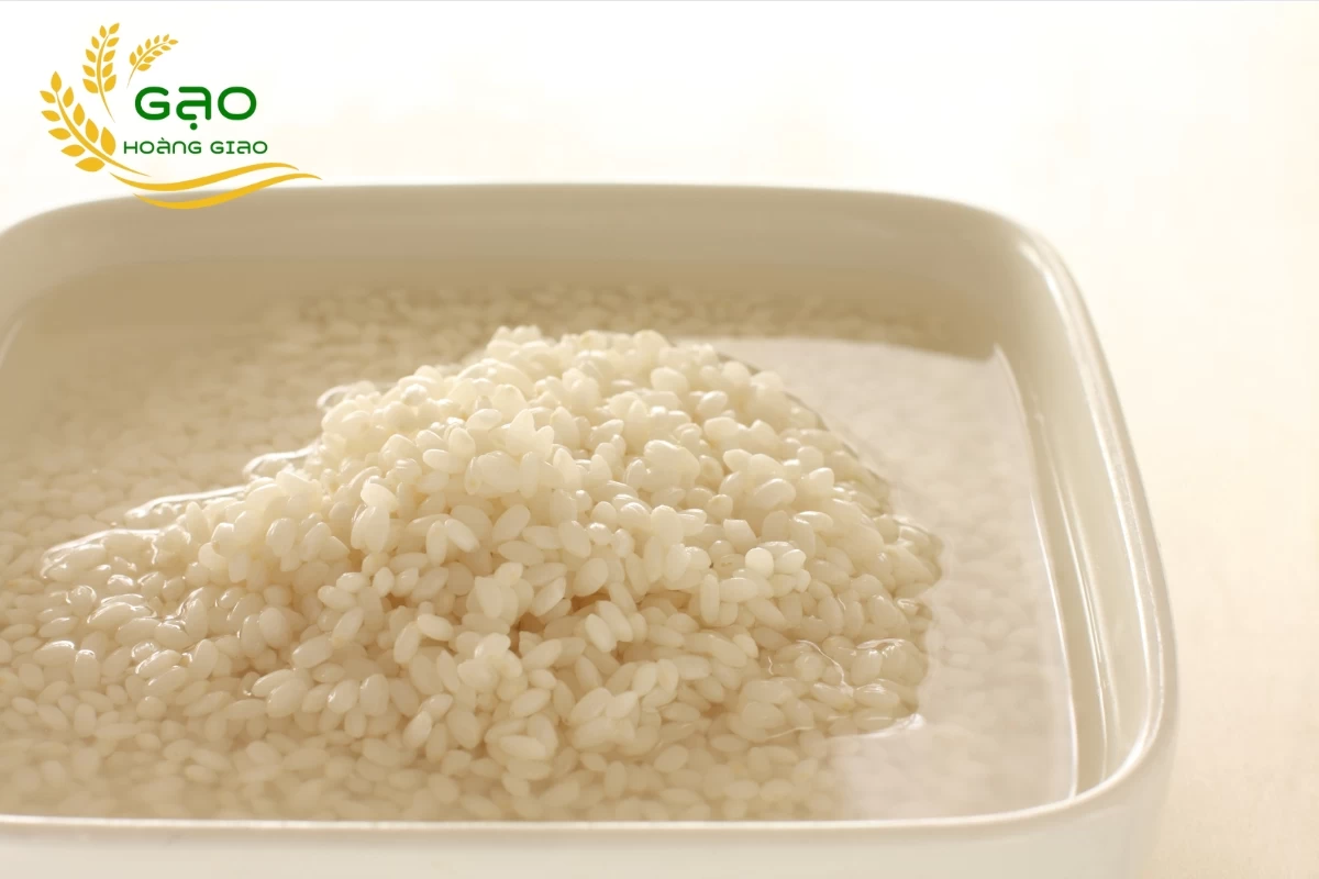 Gạo nếp được ngâm trong thau