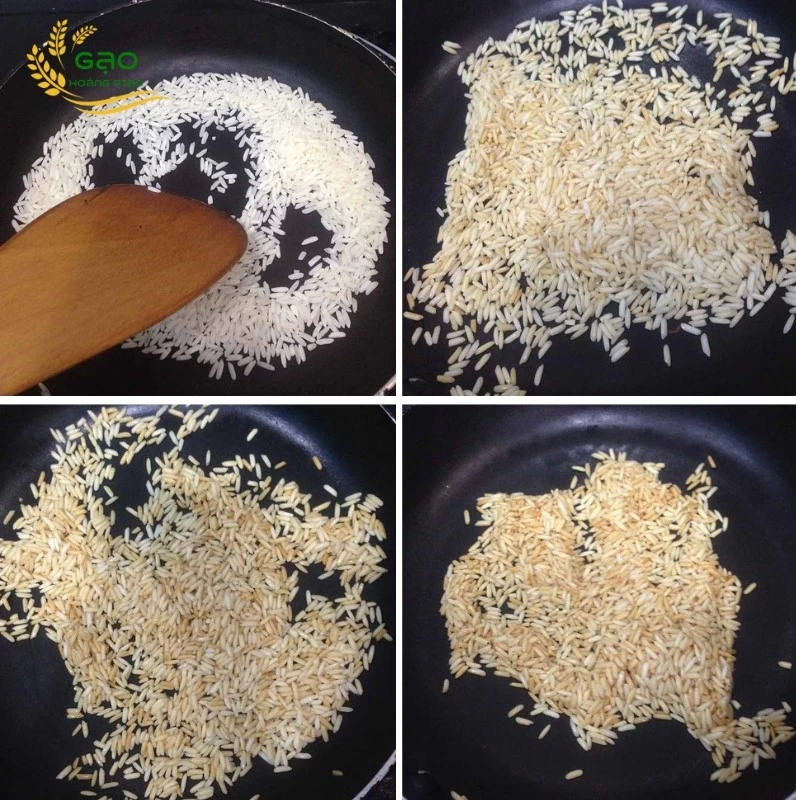 Rang gạo đến khi gạo chuyển sang màu vàng nâu